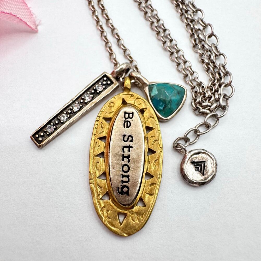 Silpada “Be Strong” Necklace Sterling Silver Composite Turquoise Crystals 18”